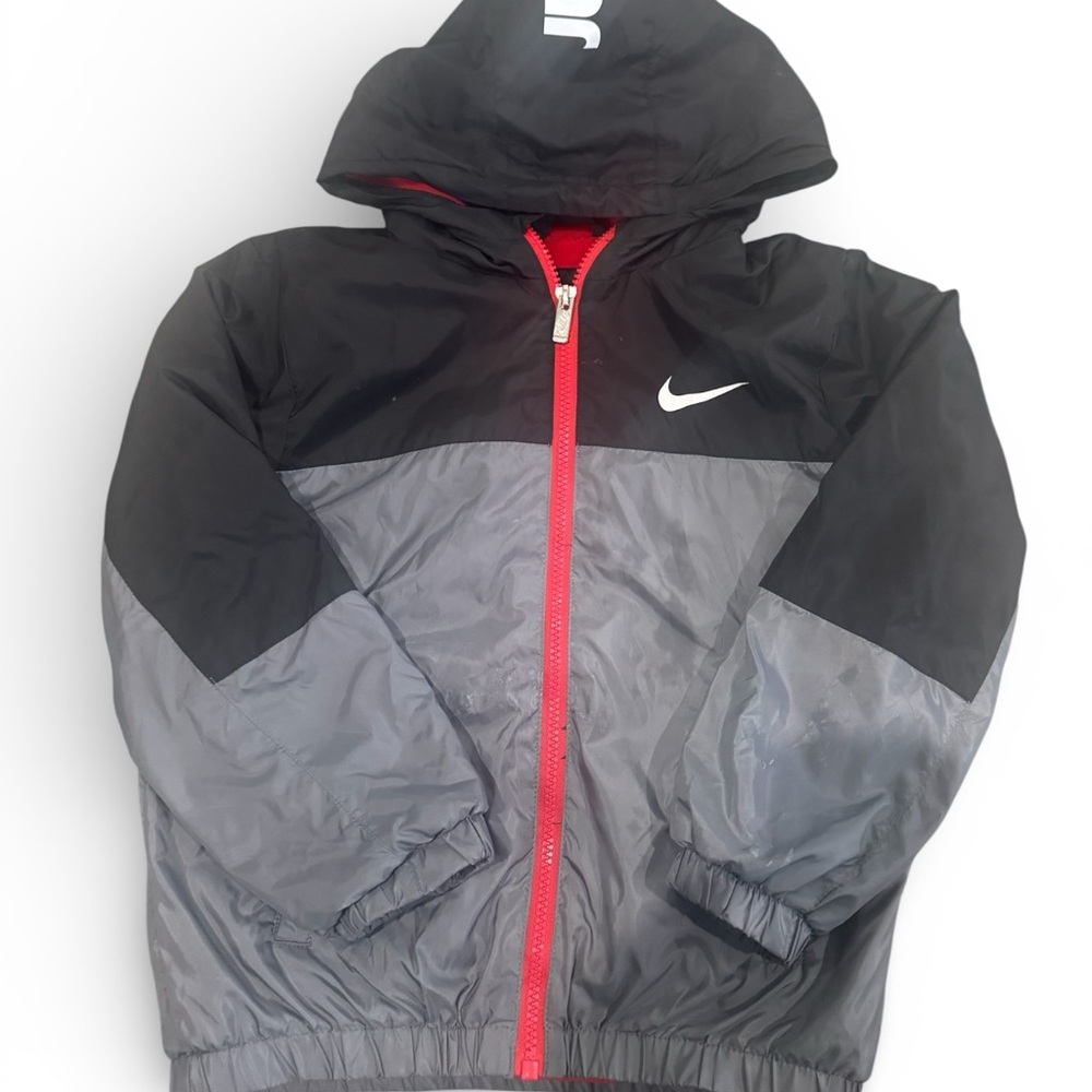 Nike Kids Black & Gray Hooded Jacket with Red Zipper